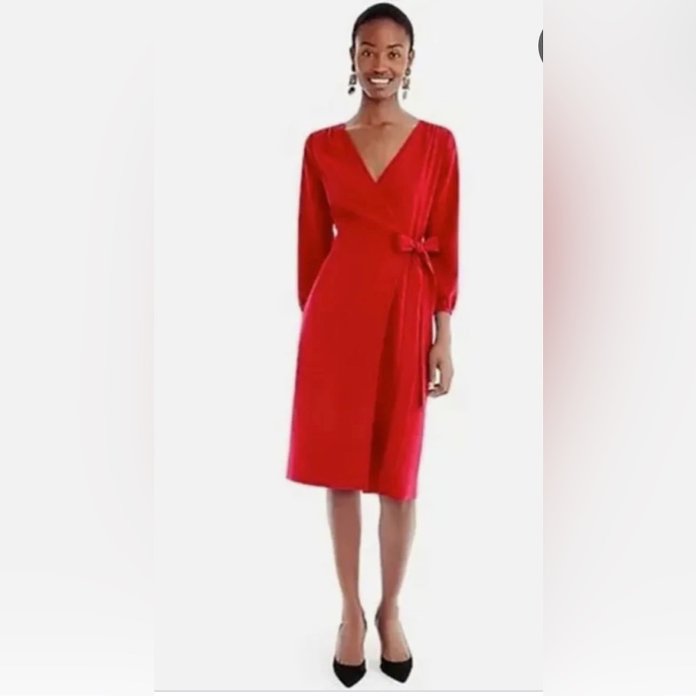 J crew red crepe wrap dress 00P NWT